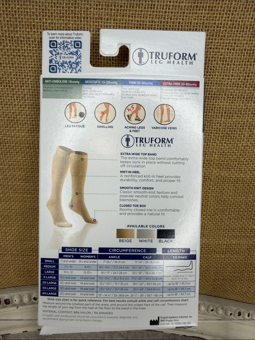 Truform Anti-Embolism Compression Stockings for Men & Women - Black / Beige